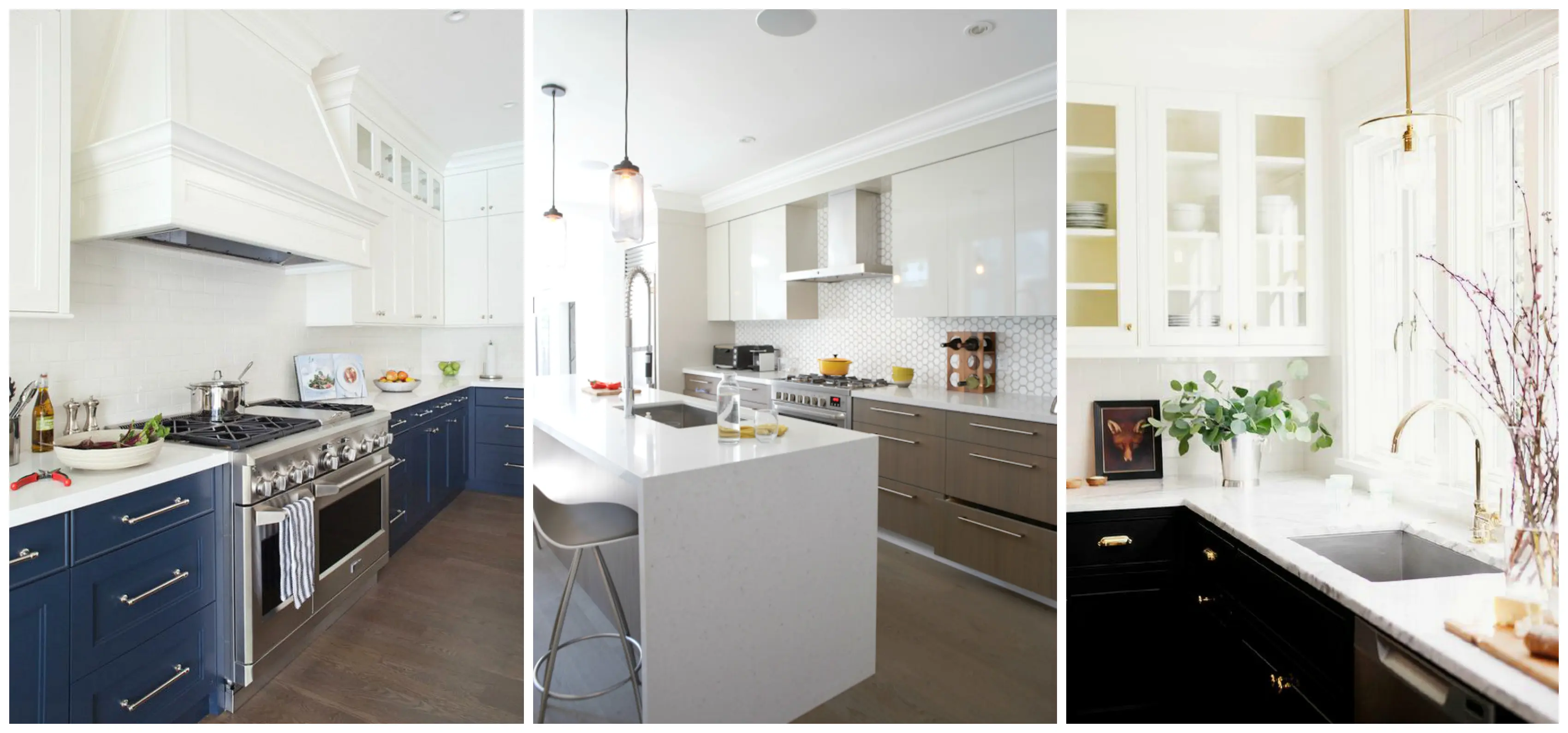 Design bicolore de tip Tuxedo Kitchen cu fronturi contrastante