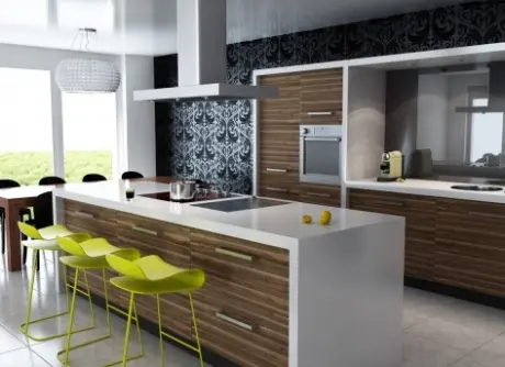 Bucătărie în stil contemporan, luminoasă și spațioasă