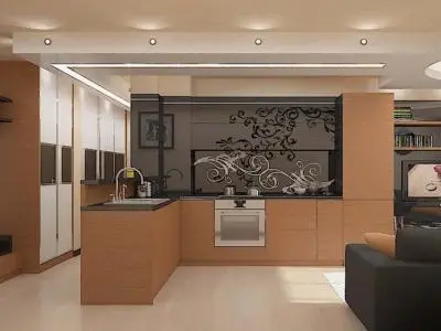 Mobilier de bucătărie minimalist integrat în open space